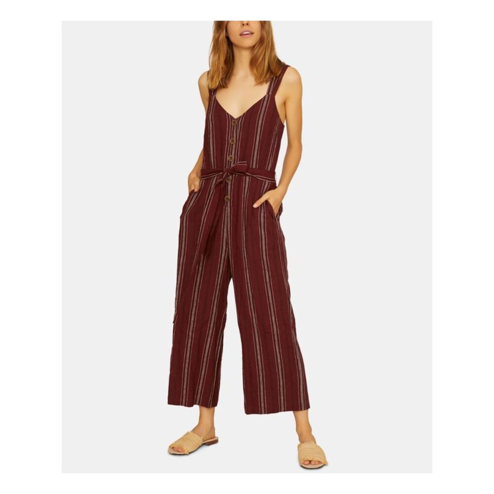 SANCTUARY Womens Brown Striped Sleeveless V Neck Wide Leg Jumpsuit Size: XS